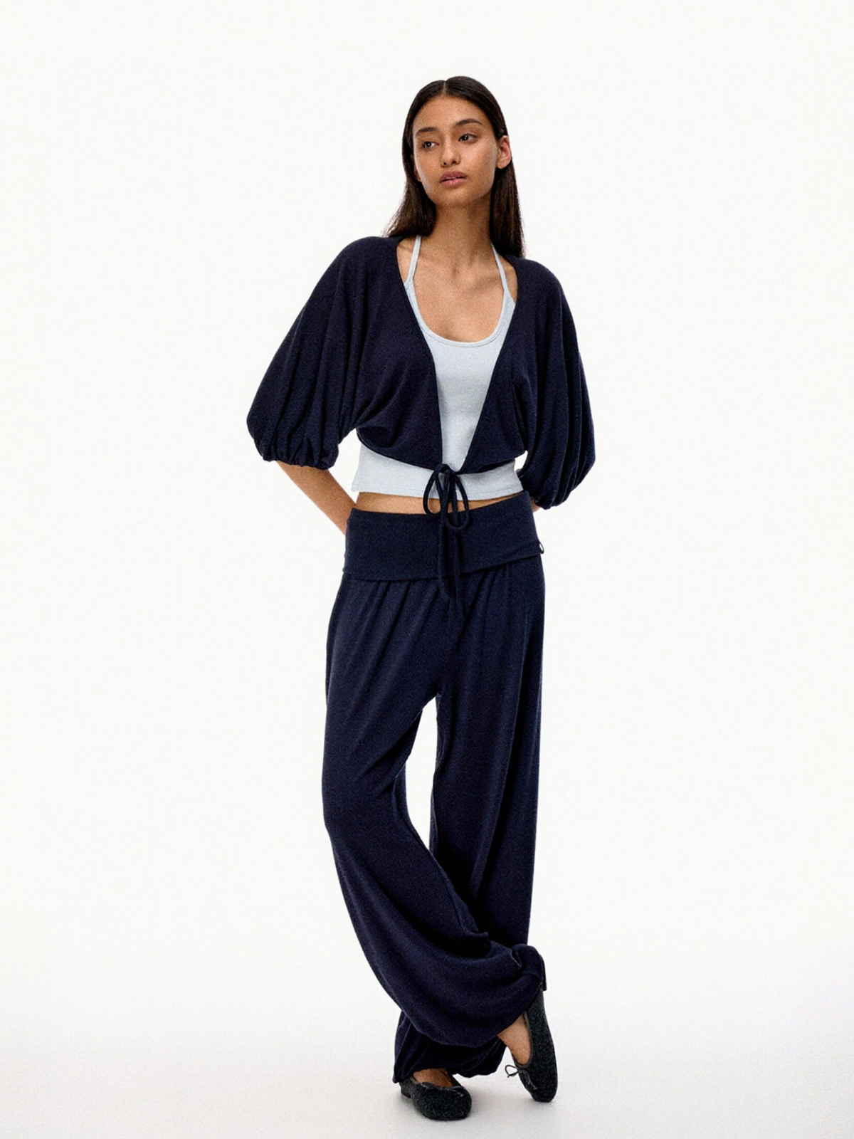 SilkTouch - Women's Contrast Balloon Sleeve Cropped Knit Set